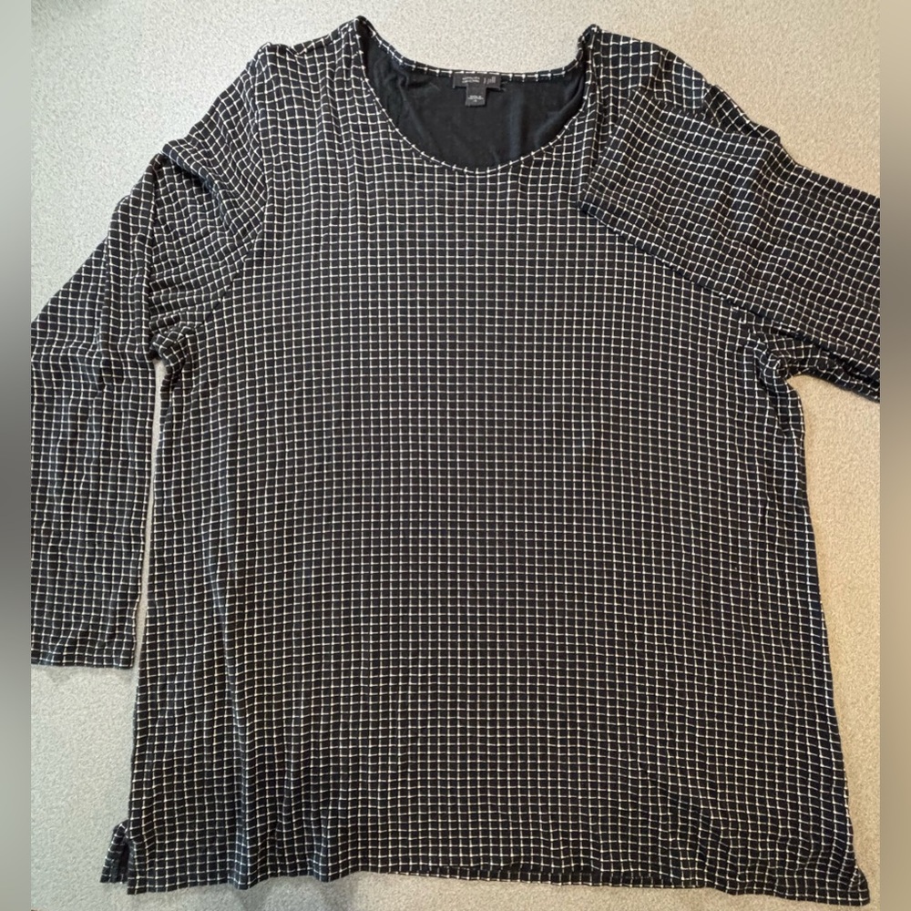 J. Jill Wearever‎ Tunic Top Blouse Black White Grid Print Women’s Size XL